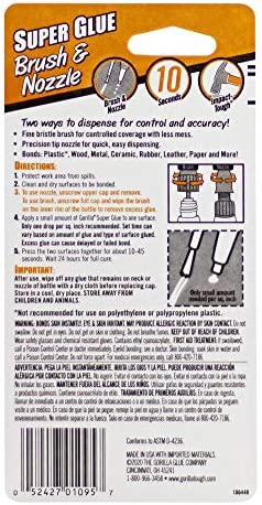 Gorilla Super Glue with Brush & Nozzle Applicator, 13.2 Gram, Clear, (Pack of 1)