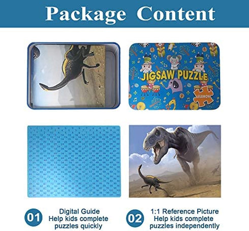 LELEMON Puzzles for Kids Ages 4-8,Dinosaur Puzzle 100 Piece Puzzles for Kids,Educational Kids Puzzles Jigsaw Puzzles in a Metal Box,Children100 Piece Puzzle Games Puzzle Toys for Girls and Boys