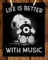 "Life is Better With Music" Snoopy Quotes- Poster Print- 8 x 10" Wall Art Print-Ready To Frame. Funny Typographic Cartoon Print. Home- Office- Studio Fun Decor. Perfect Gift For All Music Lovers!