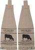 VHC Brands Sawyer Mill Cow Nature Print Chambray Cotton Farmhouse Tabletop Kitchen Fabric Loop Stenciled Runner, Towel Set 6.5x18, Khaki Tan