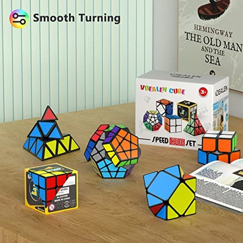 Vdealen Speed Cube Set, Puzzle Cube Bundle 2x2 3x3 Pyramid Dodecahedron Skewb Magic Cube Set, Smooth Sticker Cubes Games Toy Gifts for All Age Kids- 5 Pack