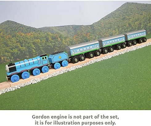 Orbrium Toys 3 Pcs Large Wooden Railway Express Coach Cars, Fits Thomas The Tank Engine, Brio, Chuggington Wooden Train
