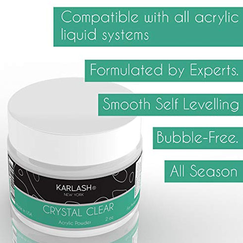Karlash Professional Acrylic Powder Made in USA Crystal Clear 2 oz