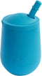 ez pz Mini Cup + Straw Training System - 100% Silicone Training Cup for Infants + Toddlers - Designed by a Pediatric Feeding Specialist - 12 Months+ (Blue)