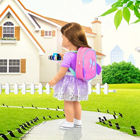 K.T. Fancy 23 pcs 18 Doll Accessories Suitcase Travel Luggage Play Set for 18 Inch Doll Travel Carrier, Sunglasses Camera Computer Phone Pad Travel Pillow Passport Tickets Cashes