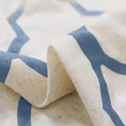 jinchan Linen Curtains for Living Room Back Tab Curtain Moroccan Print Bedroom Drapery Dining Room Light Filtering Flax Textured Rod Pocket Window Treatment 95 Inch Length 2 Panels Blue on Beige