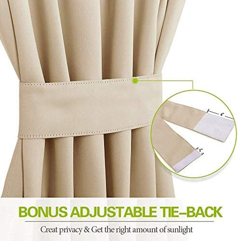 PONY DANCE Sidelight Door Curtain - Blackout Patio Panel Top and Bottom Rod Pocket French Door Curtain for Privacy Bonus Tiebacks, 25 x 72-inch, Biscotti Beige, Single Piece