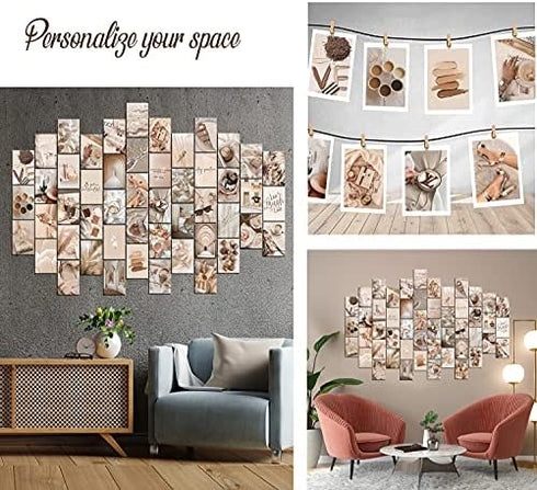 WOONKIT Beige Wall Collage Kit Aesthetic Pictures, Room Decor Aesthetic, Room Decor for Teen Girls, Photo Collage Kit for Wall Aesthetic, Room Decor for Bedroom Aesthetic, Trendy Teen, 50PCS 4X6 IN