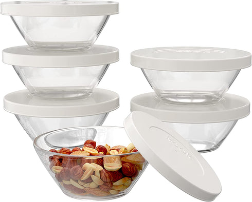 Kook Small Glass Prep Bowls with Lids Set, Clear Mini Food Storage Containers, Microwave & Dishwasher Safe, 7.25 oz, Set of 8