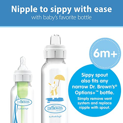 Dr. Brown’s® Milestones™ Narrow Sippy Bottle, 100% Silicone Soft Sippy Spout, 8oz/250mL, Flamingo & Bunny, 6m+