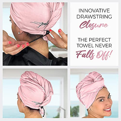 THE PERFECT HAIRCARE Ultra-Fine Microfiber Hair Towel Wrap & Wet/Dry Detangling Hair Brush Anti-Frizz Turban for Curly or Wavy Haired Women Girls & Kids - Quick Drying - Good for Travel (Pink)
