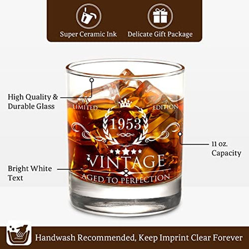 AOZITA 70th Birthday Gifts for Men Whiskey Glass- 70th Birthday Decorations for Men, Party Supplies - 70th Bday Gifts Ideas for Him, Dad, Husband, Friends - 11oz