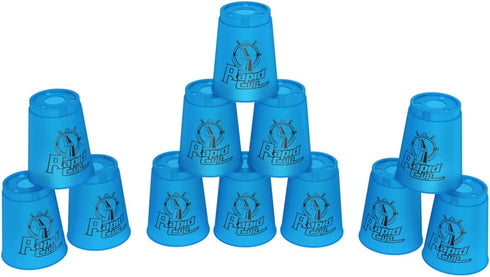 DEWEL Stacking Cups Game with 15 Stack Ways , 12pcs Cup Stacking Set, Sport Stacking Cups BPA-Free Material, Classic Family Game, Great Gift Idea for Stack Games Lover. (Blue)
