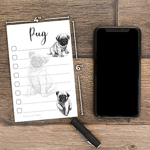 Pug Puppies Sticky to Do List Notepad - Dog Sticky Notes Stationary School Office Supplies for Girls and Pug Mom | Pug Gifts for Pug Lovers | 4" x 6" 50 Pages