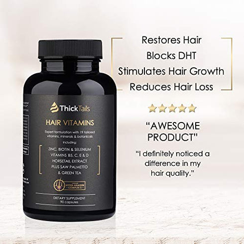 ThickTails Hair Growth Vitamins Pills - For Women With Thinning Hair Due to Menopause & Stress. Natural Hair Growth Formula. Regrowth. With Biotin Saw Palmetto Horsetail. DHT Blocking. 1 Month Supply