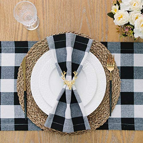 ARKSU Buffalo Plaid Napkin 12X12inch,Set of 10,Black and White Check Napkin for Christmas,Thanksgiving Decor