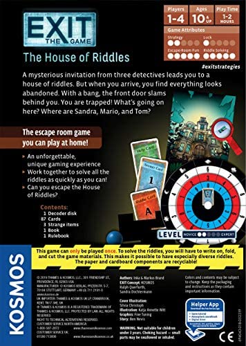 Exit: The House of Riddles | Exit: The Game - A Kosmos Game from Thames & Kosmos | Family-Friendly, Card-Based At-Home Escape Room Experience for 1 To 4 Players, Ages 10+, Multi-colored