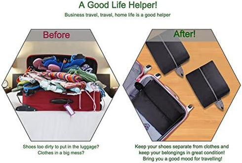 YAMIU Travel Shoe Bags Set of 2 Waterproof Nylon with Zipper for Men & Women (Black)