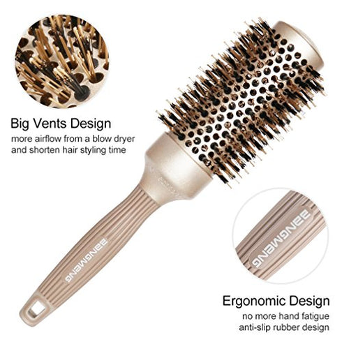 BANGMENG Round Brush with Boar Bristles, Nano Thermal Ceramic Ionic Round Barrel Hair Brush | Enhance Texture, For Straightening Curling & Drying (1 3/4 inch)…