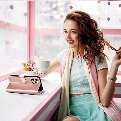 ULAK Compatible with iPhone 11 Pro Max Wallet Case for Women Girls, PU Leather Flip Cover with Card Holder Kickstand Shockproof Protective Purse Case for iPhone 11 Pro Max 6.5 Inch, Rose Gold