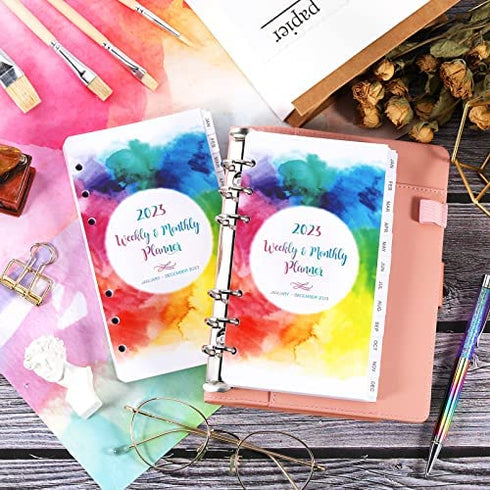 2023 Planner Refills - Planner Refills 2023, 2023 Weekly & Monthly Planner Refills, 2023 Planner Inserts, A6 Planner Refills, A6 Planner Inserts, 3-3/4" x 6-3/4", Jan.2023-Dec.2023, 6-Hole Punched - Watercolor Ink