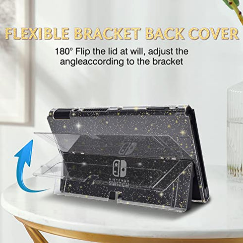 DLseego Protective Glitter Case Compatible with Switch OLED Console Updated Version, Glitter Bling Soft TPU Cover with Shock-Absorption and Anti-Scratch Design- Golden Crystal Glitter