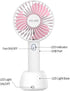 OCUBE Handheld Fan, Mini Hand Held Fan with 7 Color LED Light Base, 2000mAh Battery Operated USB Rechargeable Desk Fan, 3 Speeds Electric Portable Personal Cooling Fan for Home Office Travel (Pink)