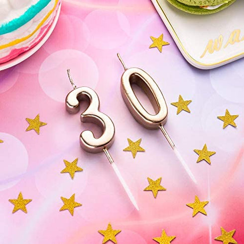 30th Birthday Candles Cake Number Candles Happy Birthday Cake Candles Topper Decoration for Birthday Wedding Anniversary Celebration Favor, Champagne Gold