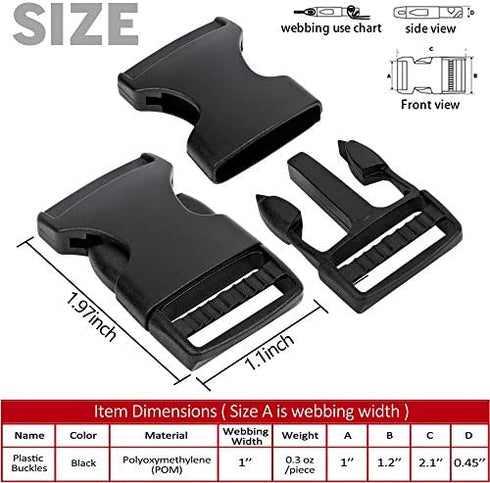 1 Inch Buckles, YGDZ 30 Pack Plastic Buckles Quick Release Parachute Buckles for Backpack Strap Webbing Belt, Black