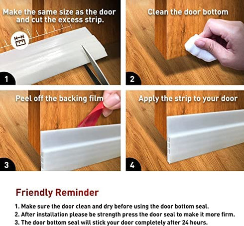 Holikme Door Draft Stopper Under Door Draft Blocker Insulator Door Sweep Weather Stripping Noise Stopper Strong Adhesive 39" Length Transparent