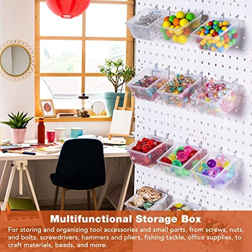6 Pack Pegboard Clear Bins, Pegboard Bins Hooks, DIY Pegboard Accessories, Workbench Small Bins Fit 1/4 -1/8 Peg Board for Organizing Hardware, Garage Storage, Craft Room, Tool Shed, Hobby Supplies