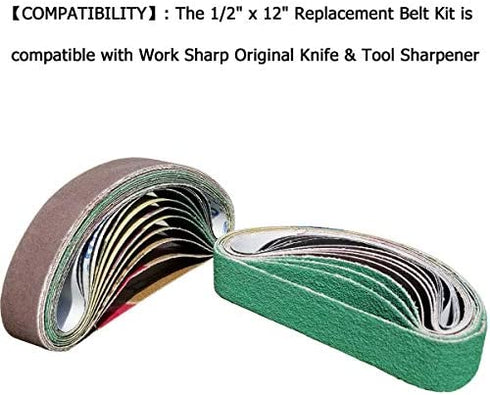 Sackorange 24 PCS 3/4" x 12" Replacement Knife Sharpener Sanding Belt Kit for Work Sharp Knife & Tool Sharpener Ken Onion Edition (WSKTS-KO)- 80/120/240/400/1000/1200 Grits