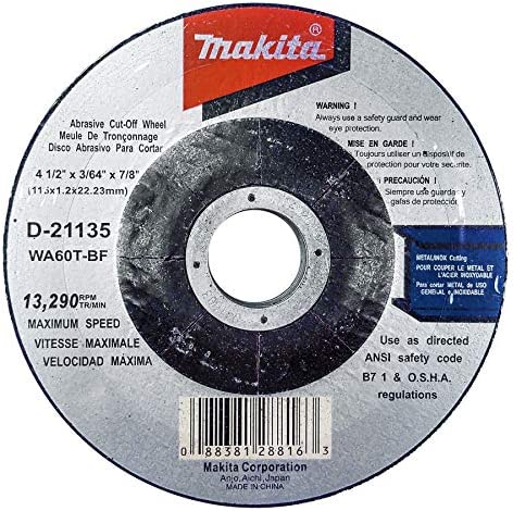 Makita 5 Pack - 4.5" Cut Off Wheels For Grinders - Flush Cutting For Stainless Steel & Metal - 4-1/2" x .045 x 7/8-Inch