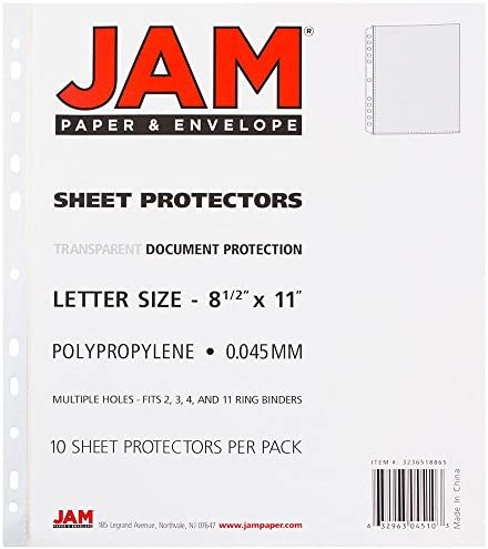 JAM PAPER Sheet Protectors - Fits Standard 8 1/2 x 11 Paper - Clear - 10 Document Sleeves/Pack