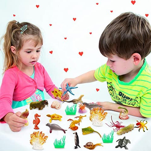 42pcs Plastic Ocean Animals Toys Small Realistic Mini Sea Creature Figure Toys Fake Under the Sea Creatures Bath Toys for Kids Toddlers Preschool Educational Favors Valentines Day Class Exchange Gifts