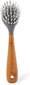 Full Circle Tenacious C Cast Iron Brush and Scraper with Bamboo Handle Skillet Scrubber with Tough Nylon Bristles, Grey, One Size, Gray
