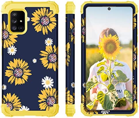 Fingic Compatible with Samsung Galaxy A71 5G Case Sunflower 3 in 1 Heavy Duty Protection Hybrid Hard PC Soft Silicone Rugged Bumper Full-Body Shockproof Protective Case for Galaxy A71 5G, Yellow