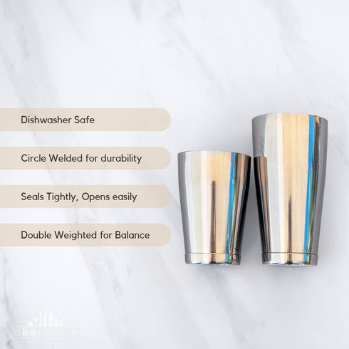 Premium Weighted Cocktail Shaker Set: Two-Piece Pro Boston Shaker Set. 18oz & 28oz Martini Drink Shaker