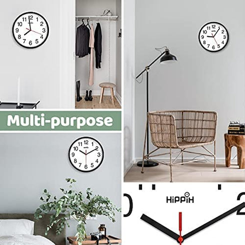 Hippih Clock Black Wall Clock Silent Non Ticking Quality Quartz - 10 Inch Round Easy to Read for Home Office & School Decor Clock