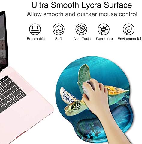 Ergonomic Mouse Pad with Wrist Support Gel, Computer Gaming Mousepad Cute Turtle Wrist Rest Mouse Pads for Laptop Office Work Women Men Kids (with A Free Cup Pad)