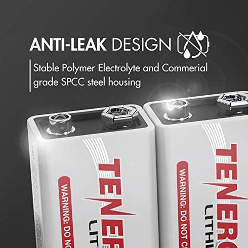 Tenergy 9V Lithium Batteries, 1200mah Non-Rechargeable Batteries,10 Years Shelf Life Lithium 9 Volt Batteries - 8 Pack