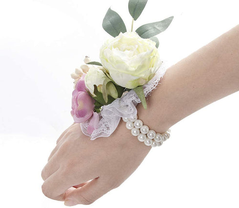 Bomandu Pack of 8 Elastic Pearl Wrist Corsage Bands Wristlets DIY Wrist Corsages Accessories for Wedding Prom Party