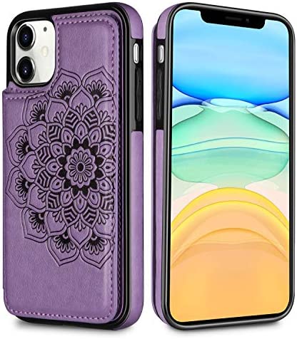 HianDier Wallet Case for iPhone 11 Slim Protective Case with Credit Card Slot Holder Flip Folio Soft PU Leather Magnetic Closure Cover for 2019 iPhone 11 iPhone XI, Mandala Purple