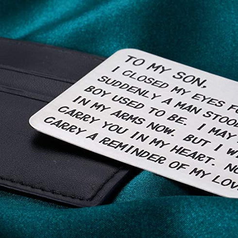 Son Wallet Insert Card Christmas Birthday Gifts for Sons Teen Boy Graduation Gifts from Mom To My Son Adult Gifts for Him Men Stepson Deployment Valentine Present Stocking Stuffer from Step Mom