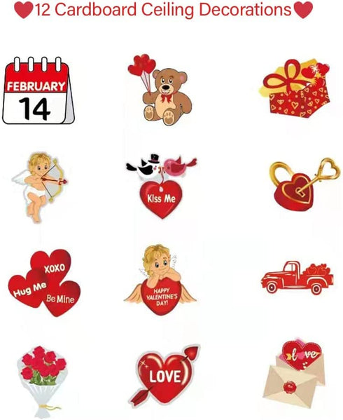 Proposal Decorations for her, I Love You Banner, Merry Me Banner,Valentines Day Decor, 2 Glitter Red Heart Garland, Red Heart Foil Balloon, Confetti Balloons