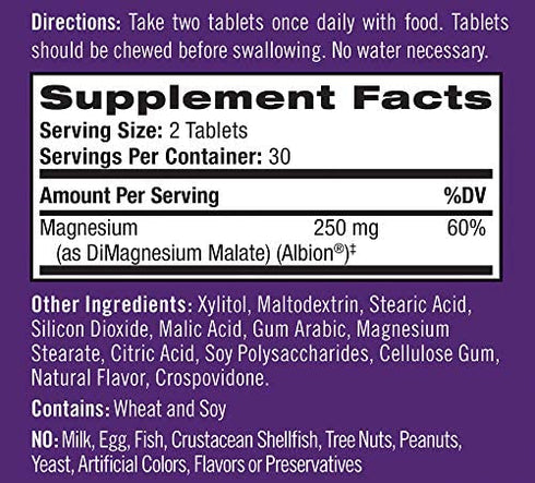 Natrol High Absorption Magnesium Chew Tablets, Purple, Cranberry, 60 Count