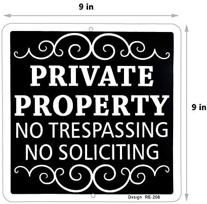Metal Private Property No Trespassing Sign No Soliciting Sign for House 9"x9" Rust Free Aluminum UV Ink Printed,Durable/Weatherproof (2 Pack)