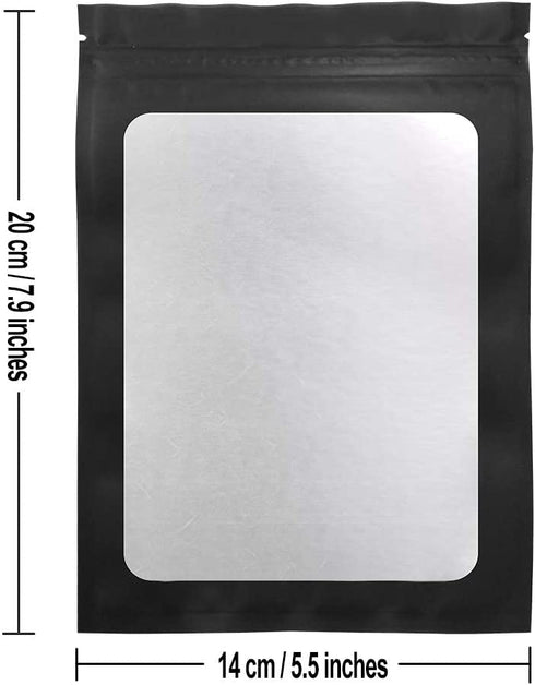 STUs 100 Pack Mylar Bags - 5.5 x 7.9 Inch Resealable Smell Proof Bags with Clear Window Foil Pouch Bag Flat Bag Matte Black