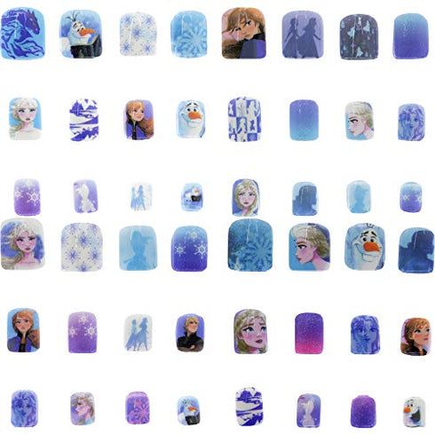 Disney Frozen 2 - Townley Girl 48 Pcs Press-On Nails Artificial False Nails Set for girls, kids with Pre-Glue Full Cover Acrylic Nail Tip Kit, Ages 6+ for Parties, Sleepovers and Makeovers