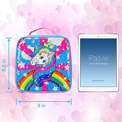 Unicorn Lunch Box, Girls Insulated Bag, Kids Reversible Sequin Flip Color Change
